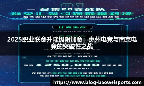 2025职业联赛升降级附加赛：惠州电竞与南京电竞的突破性之战